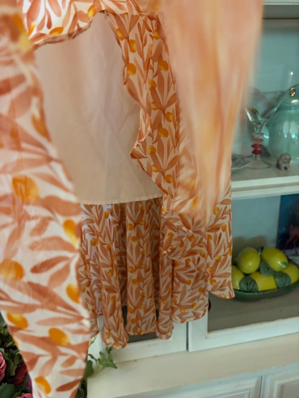Lucy Paris two piece set orange/white olive stem pattern tie up shoulders S/ 38. - Picture 3 of 8
